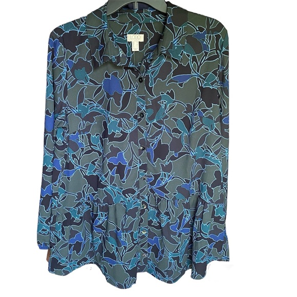NWOT Logo by Lori Goldstein Floral Button Down Blouse Green/Blue Size Medium - Picture 3 of 12